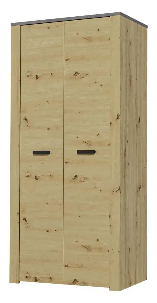 Wohnzimmer - Kleiderschrank, Farbe: Eiche / Grau - 197 x 91 x 56 cm (H x B x T)