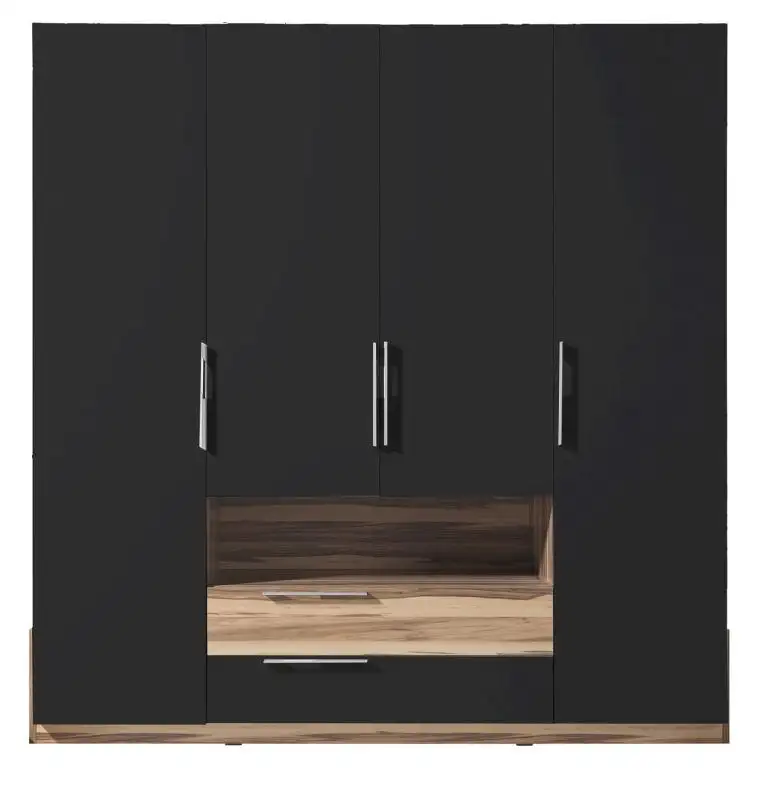 Schlafzimmer - Kleiderschrank, Schwarz / Walnuss - Abmessungen: 215 x 210 x 60 cm (H x B x T)