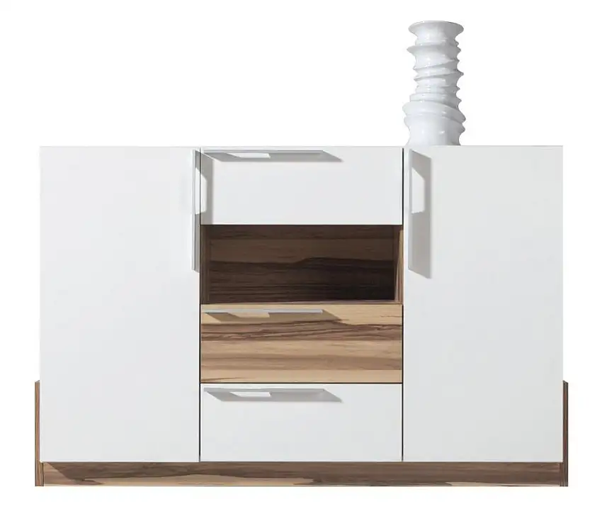 Sideboard mit 3 Schubladen, Farbe: Weiß / Walnuss, Breite: 140 cm - Küchenschrank, Anrichte, Sideboard