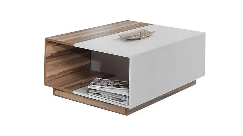 Sofatisch Clubtisch Loungetisch Couchtisch Farbe: Weiß / Walnuss 43x90x70 cm