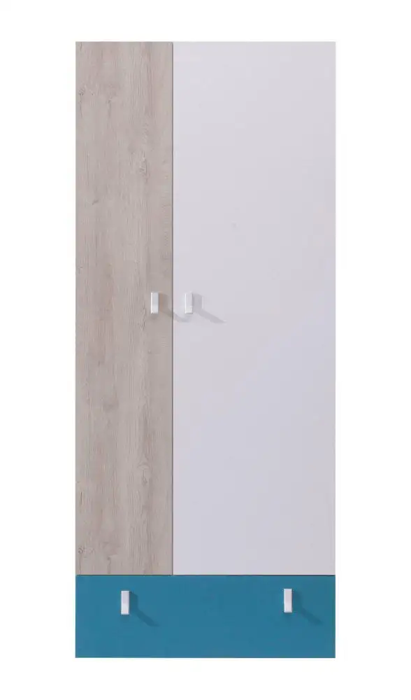 Jugendkleiderschrank, Farbe: Eiche / Weiß / Blau - Abmessungen: 190 x 80 x 50 cm (H x B x T)