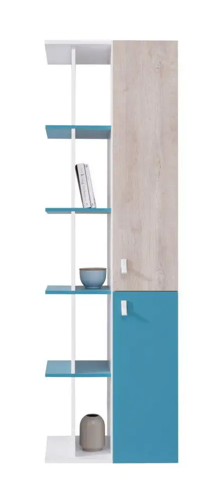Jugendschrank, Farbe: Eiche / Weiß / Blau - Abmessungen: 190 x 60 x 40 cm (H x B x T)