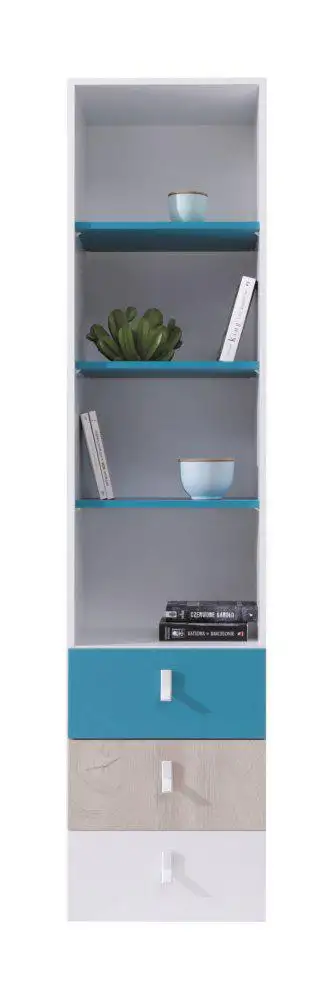 Jugendzimmer - Schrank schmal, Farbe: Eiche / Weiß / Blau - Abmessungen: 190 x 45 x 40 cm (H x B x T)