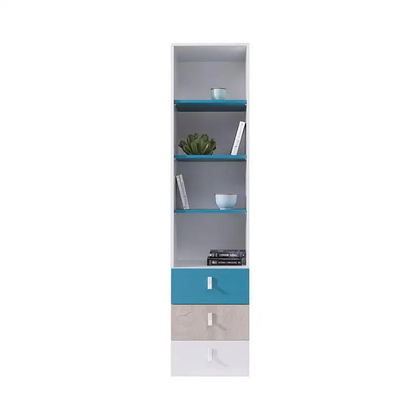 Schmaler Jugendkleiderschrank, Farbe: Eiche / Weiß / Blau - Abmessungen: 190 x 45 x 40 cm (H x B x T)