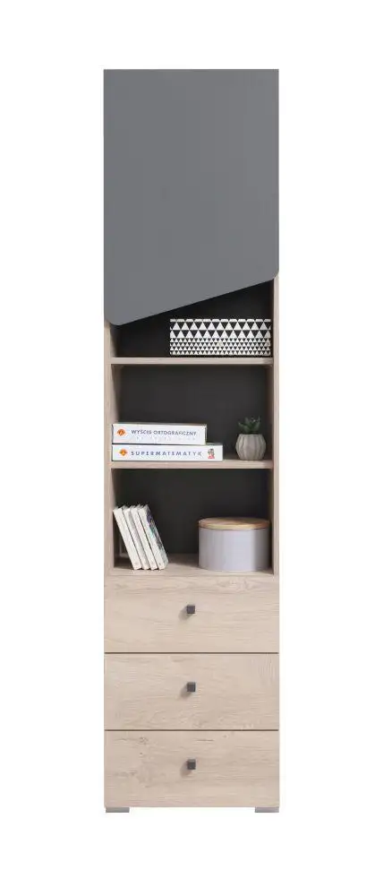 Jugendzimmer - Kleiderschrank schmal, Farbe: Eiche / Grau - Abmessungen: 190 x 45 x 40 cm (H x B x T)