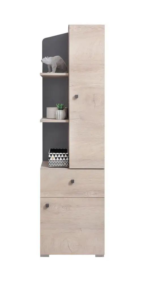 Jugendzimmer - Kleiderschrank schmal, Farbe: Eiche / Grau - Abmessungen: 160 x 45 x 40 cm (H x B x T)