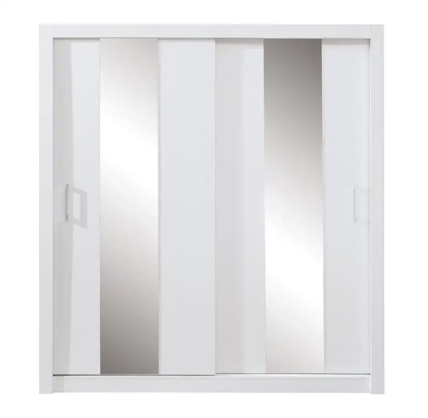 Schlafzimmer - Kleiderschrank mit Spiegel, Farbe: Weiß - Abmessungen: 215 x 200 x 60 cm (H x B x T)