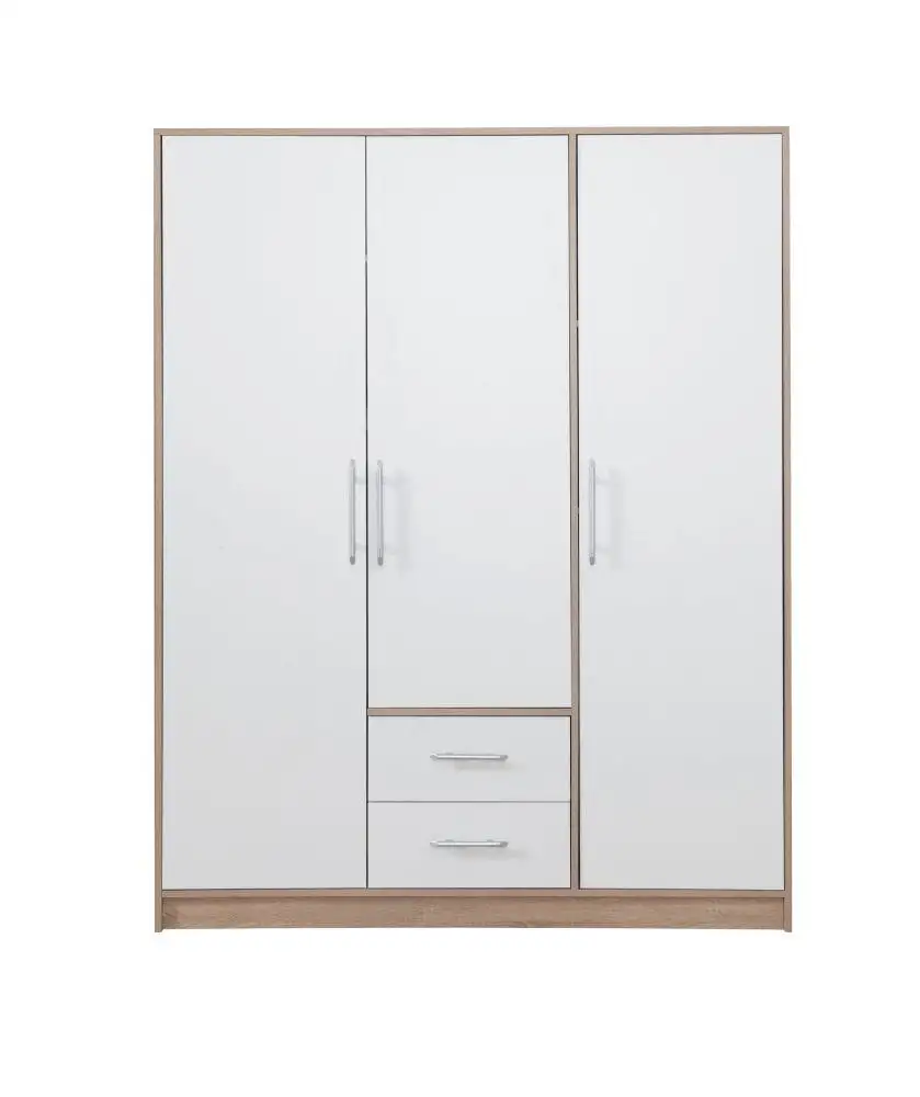 Schlafzimmer - Kleiderschrank, Farbe: Weiß / Eiche - Abmessungen: 190 x 150 x 56 cm (H x B x T)