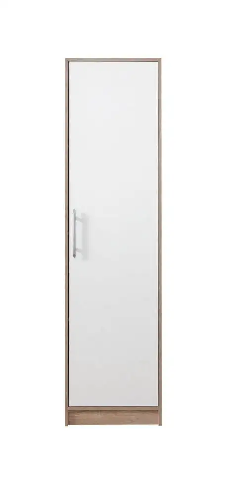 Schlafzimmer - Schrank schmal, Farbe: Weiß / Eiche - Abmessungen: 190 x 50 x 56 cm (H x B x T)