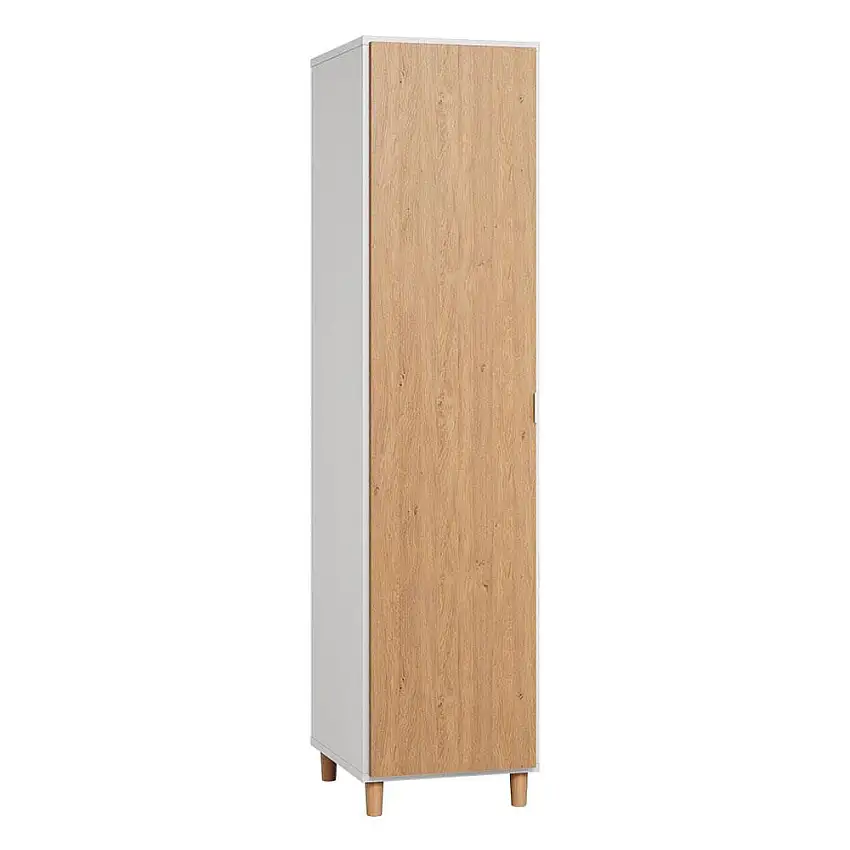 Wohnzimmer - Kleiderschrank schmal mit LED, Farbe: Weiß / Eiche - 195 x 47 x 57 cm (H x B x T)