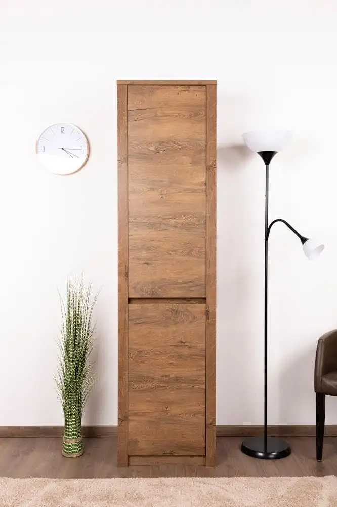 Wohnzimmerschrank schmal, Farbe: Eiche Dunkelbraun - Abmessungen: 196 x 50 x 43 cm (H x B x T)