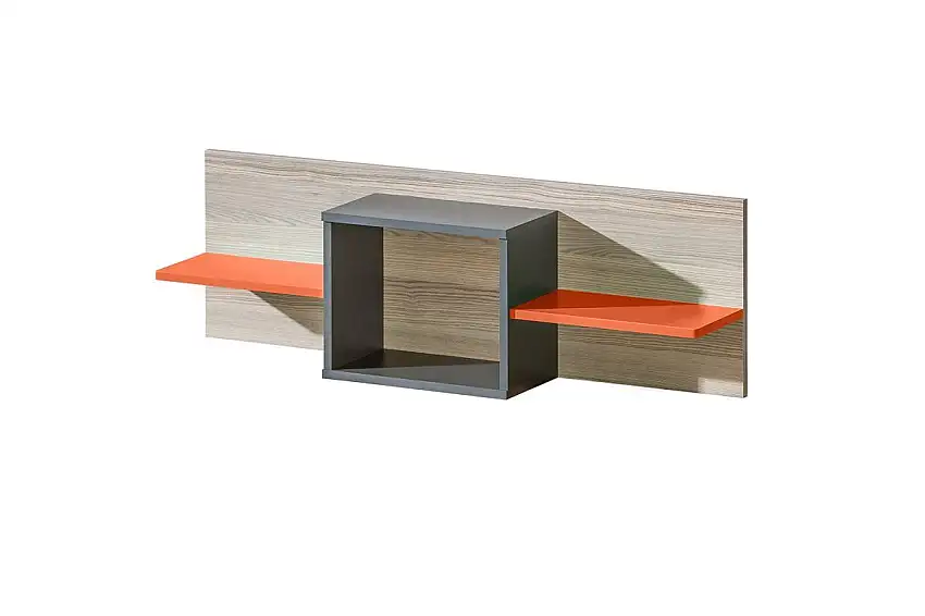 Kinderzimmer-Bücherregal, Kinderzimmerregal 110 cm breit, Farbe: Orange / Grau / Braun