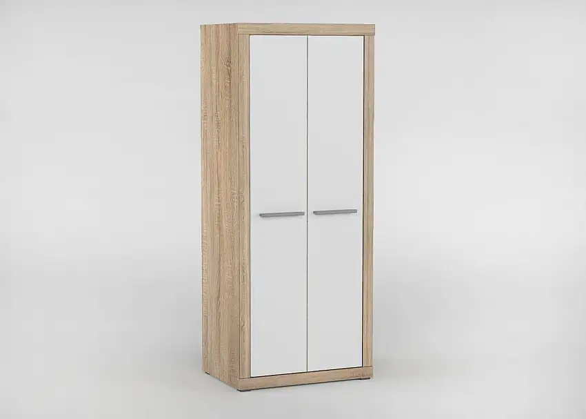 Wohnzimmer - Kleiderschrank, Farbe: Eiche Sonoma / Weiß - 195 x 80 x 55 cm (H x B x T)